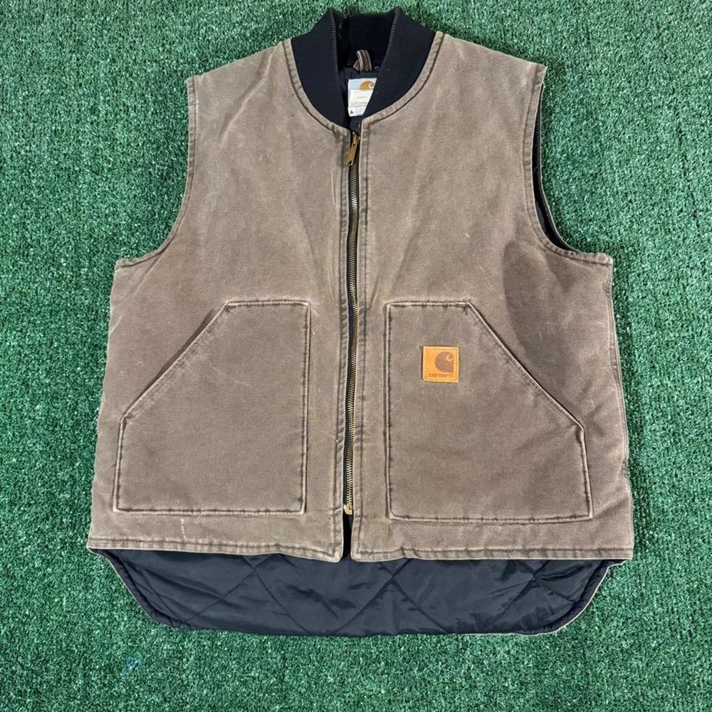 Vintage Carhartt V02 CHT Quilt Lined Duck Work Vest Brown Mens Large 0322